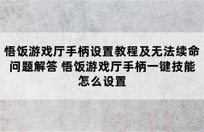 悟饭游戏厅手柄设置教程及无法续命问题解答 悟饭游戏厅手柄一键技能怎么设置